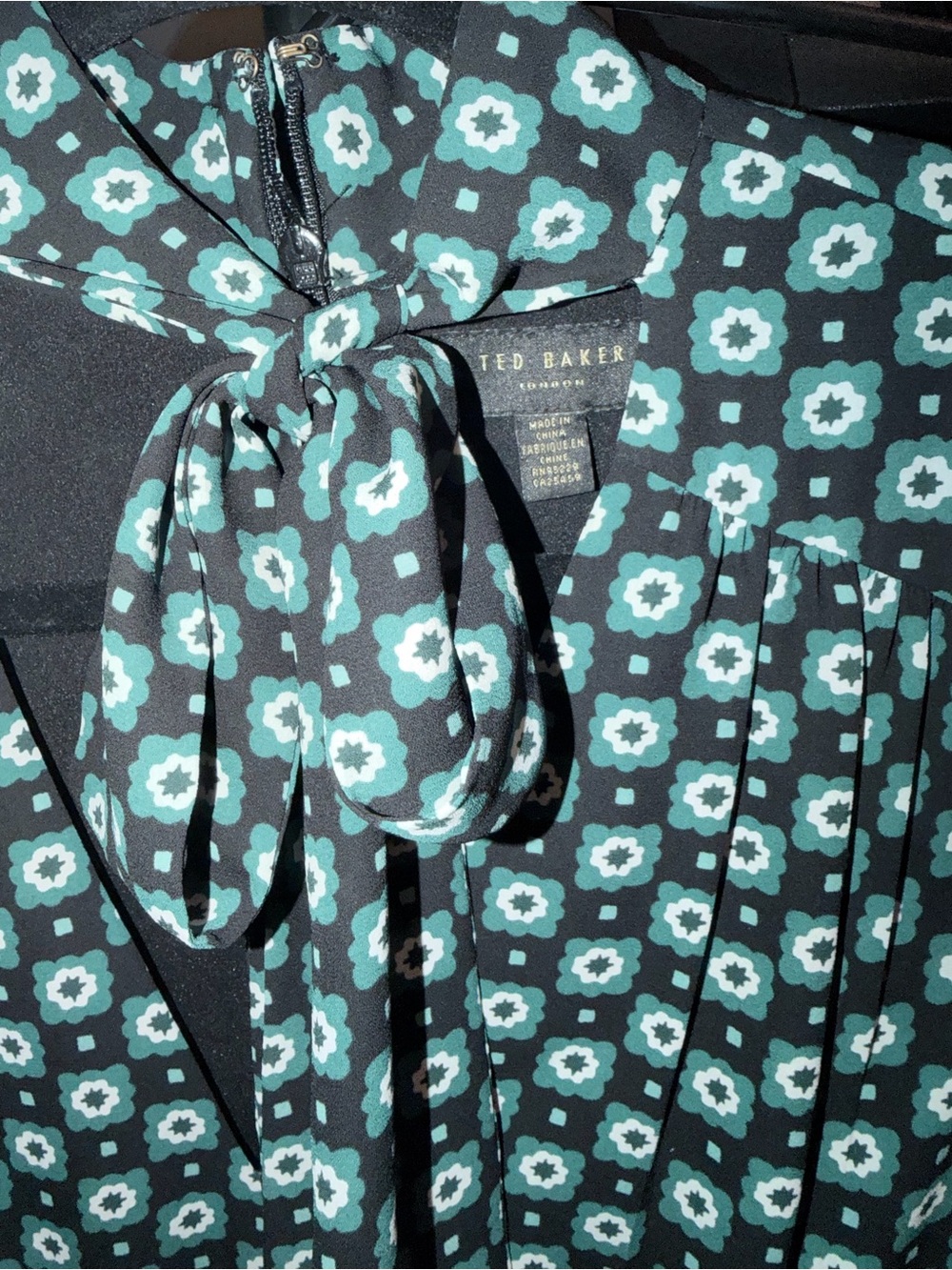 Ted Baker London Emerald Green Floral Tie-Neck A-Line Dress - Picture 11 of 13
